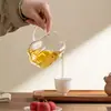 Copo de Vidro Guareng de Alto Borossilicato para Cerimônia com Alça Divisor de Chá Tipo Flor Mar de Chá Fabricante de Chá Verde Conjunto de Utensílios para Chá