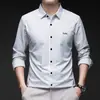 Nova camisa listrada de alta qualidade para outono para homens, camisa sem costura de manga longa, jaqueta casual, camisa básica, roupas masculinas