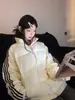 Chaqueta de Algodón con Tres Rayas de Marca Americana de Moda para Mujer, Cálida para Otoño e Invierno, Holgada, Deportiva Casual, Versátil, con Cuello Alto, Chaqueta Acolchada