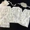 Pijama de Algodón Nube para Mujer en Primavera y Verano, Cárdigan de Manga Corta Dulce y Lindo, Pantalón Corto, Conjunto de Tres Piezas para Casa que se Puede Usar Afuera