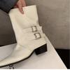 Botines Marrones de Tacón Alto y Punta Afilada para Mujer Zapatos 2025 Nuevos Botines Individuales de Primavera y Otoño Retro Hebilla de Cinturón Media Caña Botas para Pantalones