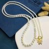 Plata S925 Mismo estilo que las celebridades de internet collar de perlas grises realmente muchas cuentas de concha de cáñamo nuevo diseño collar de doble capa de alta calidad para mujeres