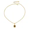 Collar Colgante de Ojo de Tigre y Piedras de Strass de Girasol Cepillado para Mujer, Cadena de Suéter Vintage de Alta Gama, Accesorio de Moda Versátil