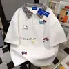 Camiseta Manga Curta Estilo Coreano Gatinho Fofo Estampado Gola Falsa Duas Peças para Mulheres Algodão Puro Primavera e Verão Estilo College para Homens