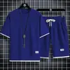 Traje casual de punto gofre para hombre, conjunto de camiseta casual de manga corta holgada de verano para hombre combinado con shorts deportivos elegantes/pieza