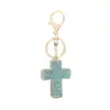 Llavero de cruz de pedrería colorida estilo coreano con cierre de langosta dorado, colgante de pedrería, accesorio de bolsa femenino