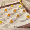 Anel de Calcedônia Amarela Natural Formato de Ovo Oval Abertura Ajustável Presente Cabochão Ágata Amarela Pedra de Jade Anel de Dedo Feminino