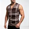 Colete de tricô V-neck xadrez color-block estilo britânico transfronteiriço para homens, colete suéter sem mangas slim-fit, uma peça versátil para sobreposição no trabalho