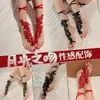 Jiuli Qingchuan Accesorios Eróticos Guantes de Encaje Parche de Pecho con Lentejuelas y Borlas Correas de Encaje Accesorios para Pies Estilo Sexy Maduro