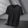 Camiseta de manga corta de seda modal helada para hombre, verano, delgada, cuello en V, color sólido negro puro, nueva camiseta de media manga de secado rápido
