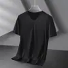 Camiseta de Manga Corta de Seda de Hielo Modal para Hombre Verano Delgada Cuello en V Negro Puro Color Puro Nueva Camiseta de Media Manga de Secado Rápido