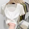 H106 Nova Gola Redonda T-Shirt manga curta Verão fino Slim-fit simples fio emagrecedor Exterior Wear T-shirt Top Roupas Femininas