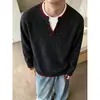 Suéter falso de dos piezas estilo "old money" para hombre, top de punto con cuello en V otoño perezoso y relajado, diseño elegante para el trabajo o uso casual
