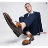 2026 Transfronteiriço Plus Size 48 Moda Masculina Color-Block Colorido e Único Estilo Britânico Formal de Negócios Sapatos de Couro Mocassins Modernos