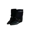 Outono de 2026 Novo Estilo Coreano Retrô Bico Quadrado Patchwork Fivela Botas Curtas Finas Versáteis Emagrecedoras Femininas Botas de Meia-Estação Outono/Inverno