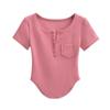 Camiseta Dopamine Girl Botão Bolso Pequeno Manga Curta Verão Nova Bainha Arqueada Curva Slim Fit Top Interno