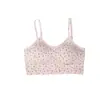 Sujetador inalámbrico para niña con estampado floral, copas fijas, top tipo tank transpirable con tiras, ropa interior cómoda de verano para la pubertad LB26