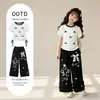 Pantalones Casuales de Pierna Ancha con Lazo para Niña, Conjunto de Dos Piezas de Verano para Niños Mayores, Nuevo Conjunto de Pantalones de Moda con Bloques de Color de Verano