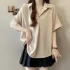 2026 Verano Nuevo Estilo Cuello Polo Transpirable Seda de Hielo Diseño Simple Camisa para Mujer Talla Grande Holgada Versátil Camisa Top