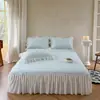 Juego de Tres Piezas de Alfombrilla Refrigerante de Haba de Hielo Estilo Girly Francés, Estilo Falda de Cama Refrigerante de Verano, Lavable a Máquina, Alfombrilla Suave Plegable para Aire Acondicionado