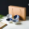 Novo Conjunto de Tigelas de Cerâmica Azul e Branca Estilo Japonês para Uso Doméstico, Conjunto de Tigela e Hashis de Porcelana Azul e Branca Estilo Japonês para Presente
