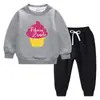 Conjunto de suéter infantil outono e inverno 2023 estudantes novo dupla camada com pelúcia acolchoado quente inverno manga longa conjunto grosso