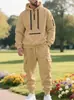 Otoño Invierno Nuevo Estilo Conjunto para Hombre Sudadera con Cremallera en el Vientre Bolsillos Múltiples Pantalones Deportivos Casuales Conjunto Europeo Americano