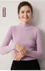 Suéter de Punto Base de Cachemir 100% Puro para Mujer, Rayas Otoño/Invierno, Cuello Medio Alto, Color Sólido, Corte Ajustado, Favorecedor