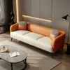 Sofá moderno minimalista de cuero tecnológico de contraste naranja y blanco en fila recta Sofá de cuero de tres plazas de lujo ligero italiano para sala de estar de apartamento pequeño