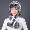 Chapéu de pele feminino inverno rex pele de coelho meia-idade velha senhora quente avó chapéu mãe chapéu velho homem chapéu lã cachecol