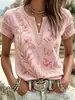 Top estampado de manga corta con cuello en V transfronterizo 2026 nuevo estilo de verano europeo y americano, imitación lino, holgado, casual, disponible para dropshipping