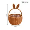 Cesta de Flores Tejida a Mano de Mimbre Artificial de Pascua con Orejas de Conejo, Cesta Tejida de Cuerda de Papel, Cesta para Arreglos Florales de Floristería, Cesta para Plantas Verdes