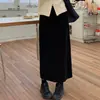 Saia de veludo cotelê com padrão para meio corpo feminina outono e inverno gorda elástica cintura alta reta saia longa cor da moda
