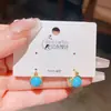 Popular Exquisito Retro Nuevo Estilo Chino Clips para Orejas Doble Cara Imitación Turquesa, Pendientes de Diseño Nicho de Gama Alta Estilo Coreano