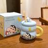 Taza de Crayon Shin-Chan con Tapa Taza de Agua de Cerámica para Mejor Amigo Linda Taza de Café para Oficina Hogar con Popote