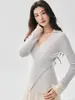 Chique urbano~Suéter de cashmere com blocos de cor e decote V cruzado para mulheres, cardigã de tricô com mangas compridas e corte justo, com gola de lapela