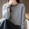 Suéter de Tricô Listrado Vintage Blend Solto Emagrecedor Gola Redonda Manga Longa Estilo Coreano Tamanho Plus Outono/Inverno 2026 para Mulheres