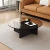 Mesa de centro para sala de estar, diseño cuadrado de vidrio templado y madera maciza, estilo moderno y minimalista, resistente a los arañazos, adecuada para apartamentos pequeños, y con un toque de lujo