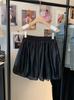 Foto Real de Shorts Puff de Pierna Ancha en A con Flor Tridimensional de Cintura Alta, Pantalones Falda Versátiles Sueltos Casuales, Chifón de Verano