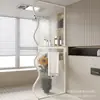 Pantalla de vidrio de separación seca y húmeda color crema, mampara de baño, unidad de almacenamiento, cabina de ducha de hierro forjado, divisor de baño de acero inoxidable