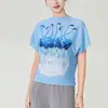Top Plisado Único Inspirado en Miyake para Mujer, Holgado de Manga Murciélago Casual Versátil Camiseta de Manga Corta Pulóver para Mujer