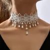 Colar de Noiva Retro Transfronteiriço Europeu e Americano, Gargantilha de Renda Fashion e Criativa, Corrente para Clavícula Vazada, Joia de Acessório para Vestido