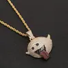 Colgante de fantasma con lengua fuera de estilo hip-hop europeo y americano transfronterizo, cobre incrustado con circonita, joyería de collar de expresión personalizada de moda