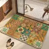 Alfombra de Piso para Baño Tejida de Lino Estilo Retro Americano, Alfombra Absorbente de Agua para Baño, Secado Rápido, Antideslizante, Alfombra Resistente a Manchas para Puerta de Entrada