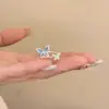 Anel Dança da Borboleta Azul Gelo com Glitter Azul Super Fada e Zircônia para Dedo Indicador Feminino Anel Versátil Ajustável