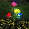 Novo Estilo Transfronteiriço LED Solar 4 Cabeças Flor Rosa Colorida Haste de Solo Luz Decoração Externa de Jardim Pátio Lâmpada de Gramado