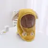 Chapéu infantil para outono e inverno, conjunto unissex de chapéu e cachecol infantil, máscara facial protetora à prova de vento, proteção para as orelhas, chapéu de pelúcia pullover
