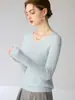 Suéter de cachemira con cuello en V para mujer, 100% cachemira de cabra, tejido de ochos, corte entallado, nueva capa base de color liso para otoño e invierno