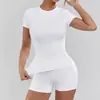 Venta Caliente Transfronteriza Ropa de Yoga para Mujer Conjunto de Manga Corta de Secado Rápido Ropa de Fitness Running Pantalones Cortos de Tacto de Alta Gama Conjunto de Dos Piezas