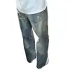 Jeans reto pré-fabricado de fábrica com efeito desgastado, novo, moderno, estilo retrô americano high-street, lavado